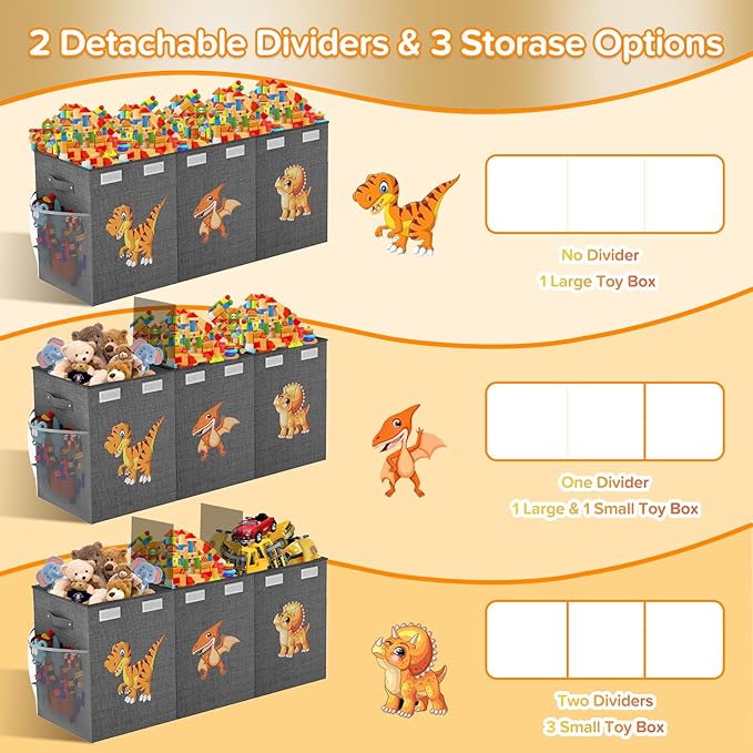 Extra Large Toy Box Chest, Collapsible Sturdy Toy Storage Organizer Boxes Bins Baskets Dinosaur Kids Toy Chest Bin with Lids 