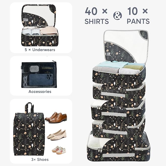 10 Set Packing Cubes for Travel, Gifts for Women Mom,Anti-Tearing Suitcase Organizer for Luggage with Shoe & Hanging Toiletry