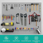 Peg Board, 4 Pack Metal Pegboard Panels Grey Pegboards Wall Organizer with Bent Frame Large Heavy Duty Peg Board for Walls Ho