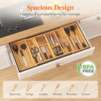 Lifewit Silverware and Cooking Utensil Drawer Organizer Set – Expandable Adjustable Bamboo Storage for Cutlery, Flatware, Spo