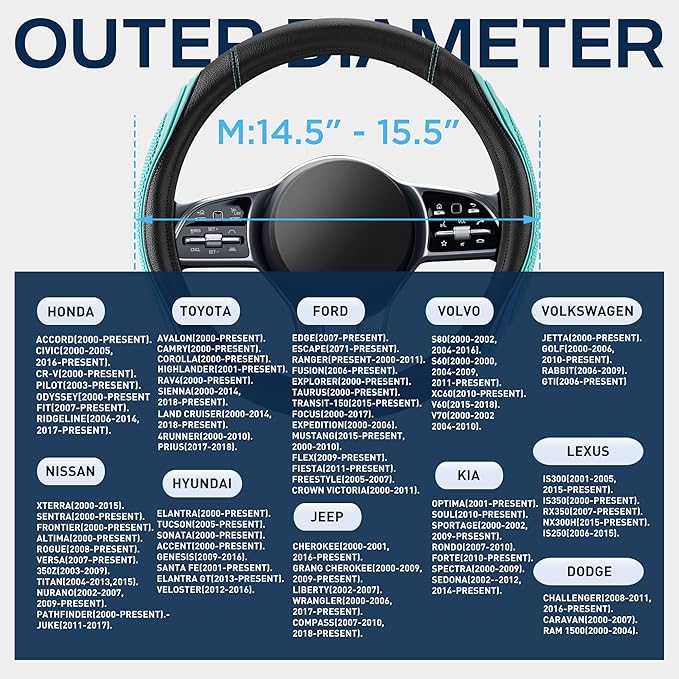 Road Comforts Car Steering Wheel Cover - Microfiber Leather Steering Wheel Wrap Sports 14.5-15 Inch Steering Wheel Cover Non-