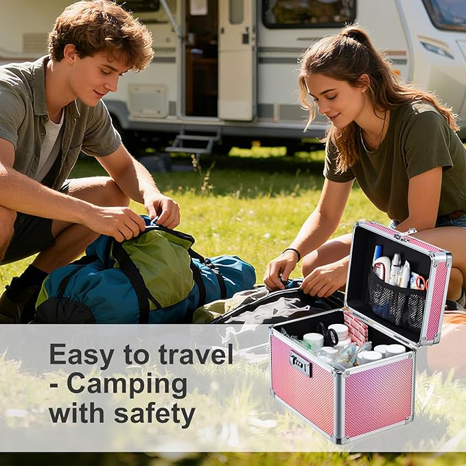 Adazzo Medicine Lock Box with 3-Digit Combination Lock – Pink Lockable Storage Box for Medication, Small Lock Box for Valuabl