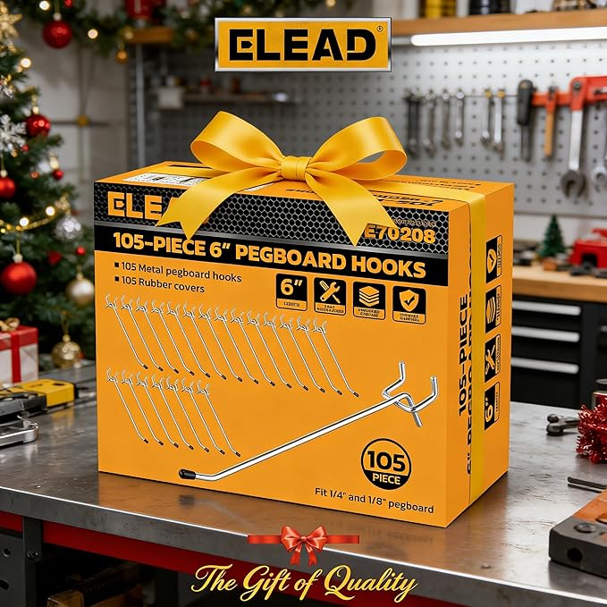ELEAD 105-Piece 6 Inch Pegboard Hooks, Heavy Duty Peg Board Organizer Accessories, Peg Board Tool Hangers Fit for 1/4" and 1/