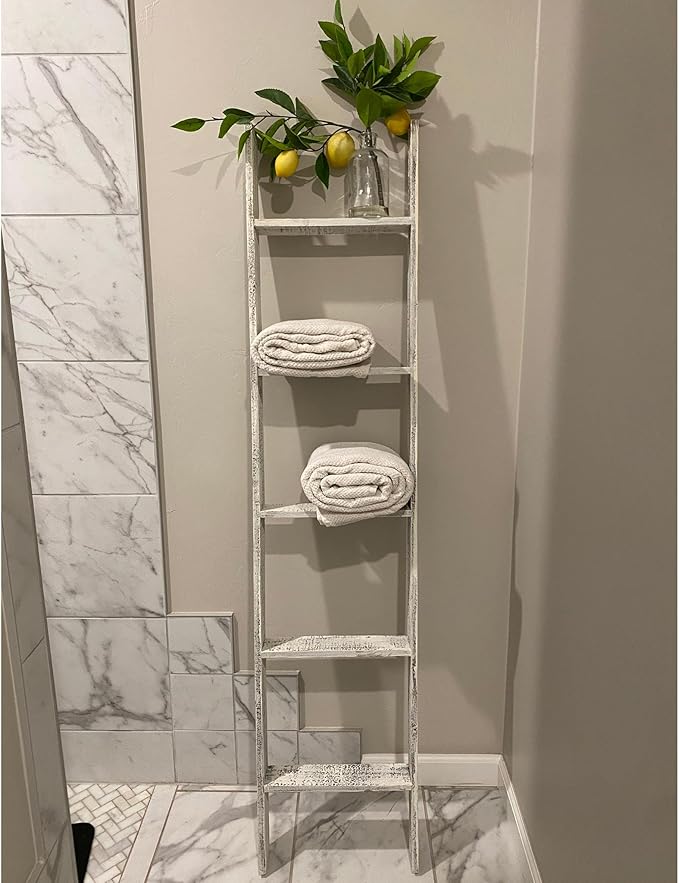 Blanket Ladder 5 Foot Fully Assembled | 60 Inch Rustic Reclaimed Wood Ladder for Blankets, Quilts, Towels, Throws, Decorative