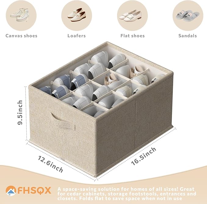 FHSQX 2 Pack Shoe Organizer for Closet,Foldable Shoe Organizer,Fits up to 24 Pairs,Storage Containers With Bottom Support for