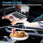 Car Tray Table & Car Desk for Laptop with 2 Risers and Anti-Slip Pad, 360° Rotating Cup Holder for Working and Eating Compatible with Tesla Model 3/Y/S, Ford F150/Explorer/Maverick & Most Vehicles/EV