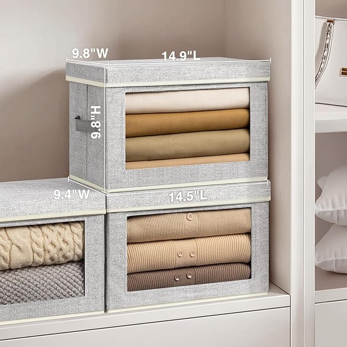 Homsorout Stackable Storage Bins with Lids - Medium Storage Box with Lids, Foldable Storage Bins, Wardrobe Clothes Organizer 