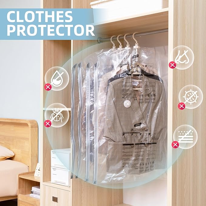 Hanging Vacuum Storage Bags with Electric Pump, 6 Pack (41.3 x27.6 inch), Vacuum Seal Bags for Clothing, Garment Storage for 