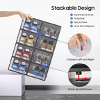 eWonLife X-Large Shoe Boxes with Magnetic Door, 12-Pack Stackable Shoes Storage Organizer for Closet, Clear Plastic Sneaker C