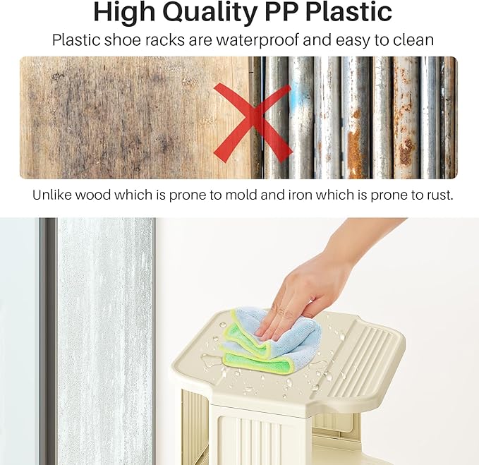 Kitstorack 10 Tiers Stackable Shoe Rack for Closet and Front Door Entrance - Free Standing Plastic Stand, Narrow Tall Vertica