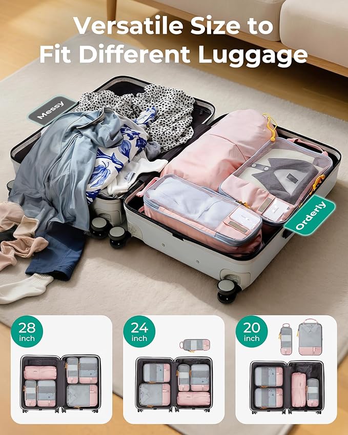 BAGSMART 6 Set /4 Set/2 Set Compression Packing Cubes for Travel, Lightweight Luggage Organizer Bags, Durable Space Saver Bag