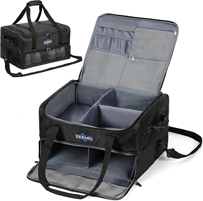 ZEEMO Golf Trunk Organizer, 2 Layer Car Locker with Ventilated Compartment for 2 Pair Shoes, Travel Storage Bag for