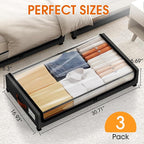 Under Bed Storage with Wheels 3Pack Storage Containers with Clear Window&Label Under Bed Drawers Rolling Under Bed Storage fo