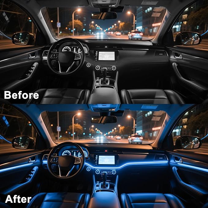Interior Car LED Lights APP Control，Ambient Lighting Kit with 236" Fiber Optic，5 in 1 RGB Strip Lights，16 Million Colors Car Neon Lights, Sync to Music（USB）