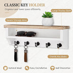 Nekon Key Holder Wall Mount, Wall Organizer Shelf with 5 Key Hooks, Room Decor for Home and Apartment Essentials, Light Brown