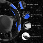 Road Comforts Leather Steering Wheel Cover - Made with PVC Leather - Anti-Slip, Universal Fit 14 1/2 inches to 15 inches - Bl