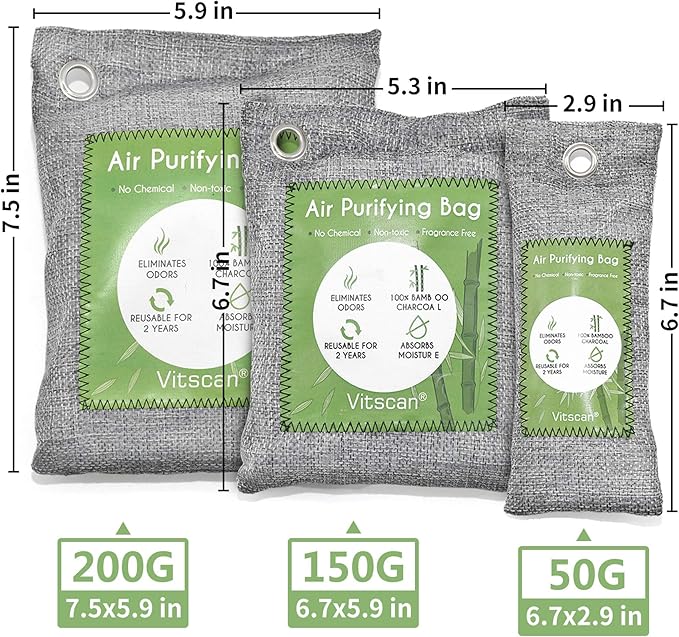 12 Pack Bamboo Charcoal Air Purifying Bag, Activated Charcoal Bags Odor Absorber, Moisture Absorber, Natural Car Air
