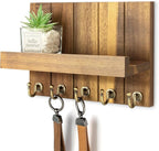Rebee Vision Acacia Wood Key Holder Wall Mount – Farmhouse Key Holder for Wall & Mail Organizer with Shelf for Home Decor – I