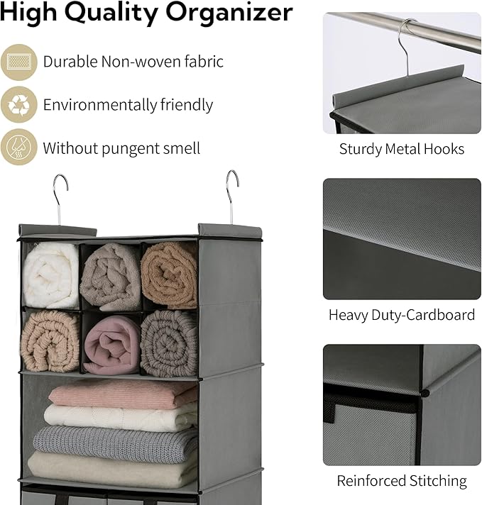 GRANNY SAYS Hanging Closet Organizer with Drawers, 4 Shelf Dividers Closet Hanging Organizer, Foldable Hanging Shelves for Wa