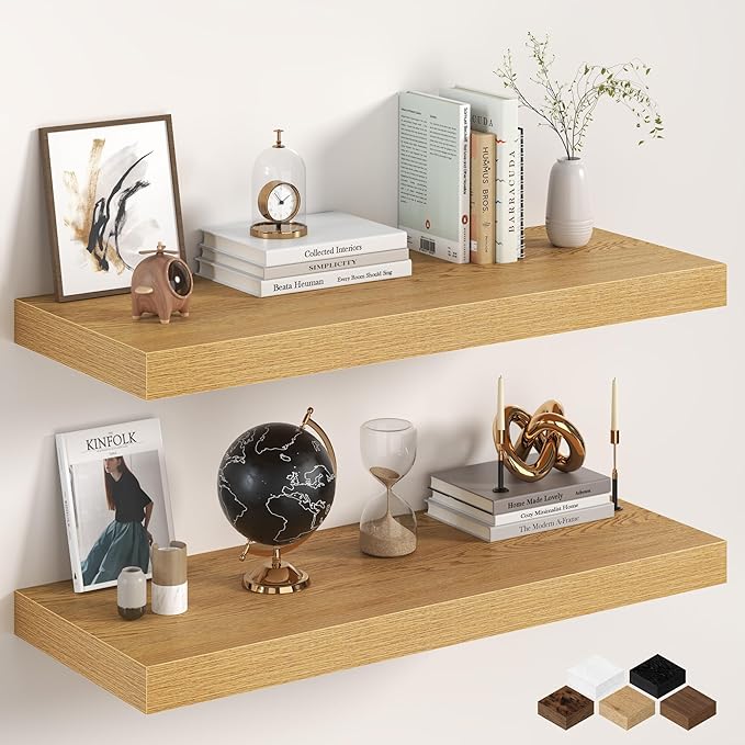 36Inch Oak Floating Shelves for Wall, 12 Inch Deep Shelves for Bedroom, Kitchen, Bathroom Wall Mounted, Rustic Wood Floating 