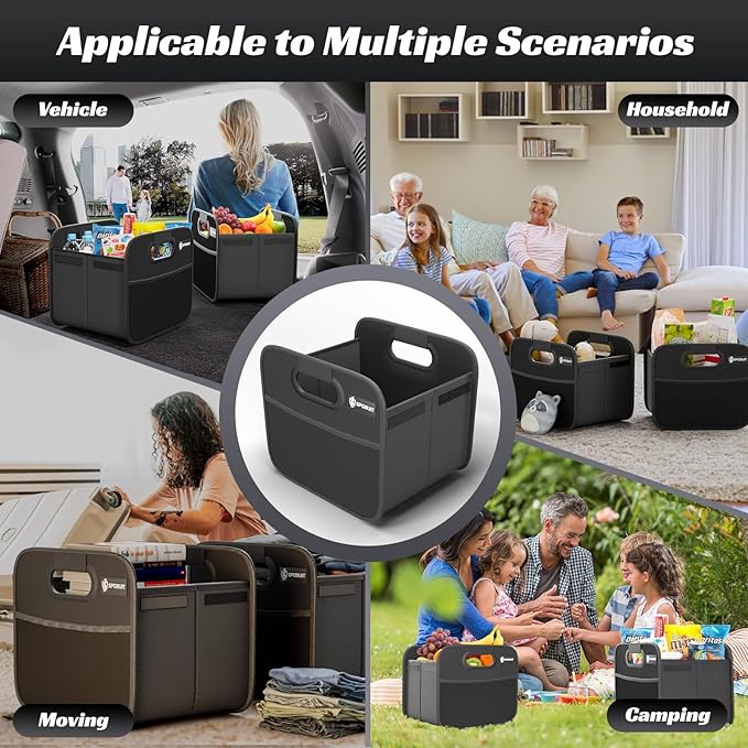Sposuit Trunk Organizer for Car - Collapsible Split Trunk Storage with Reinforced Handles, SUV Trunk Organizers for Grocery