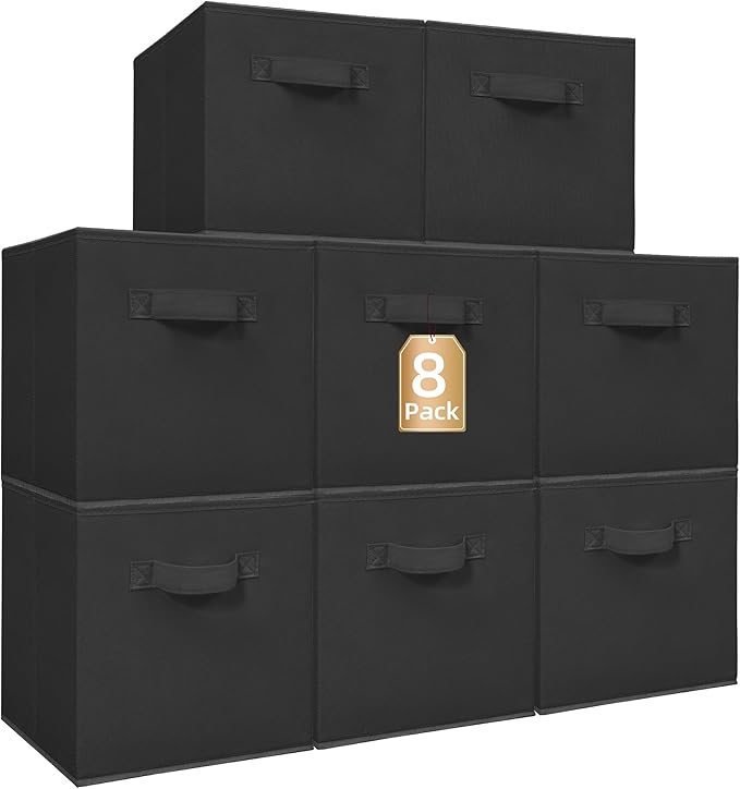 STORAGE MANIAC Storage Cubes, 11 Inch Collapsible Storage Bins with Handles, 8 Pack Fabric Foldable Bins for Organization, Du