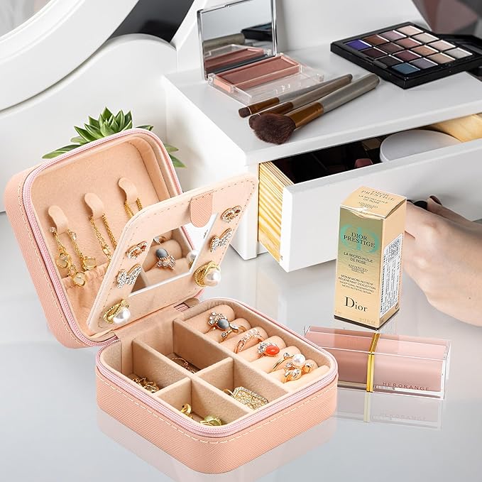 Neveika Jewelry Box with Mirror,Small Jewelry Organizer Box，Travel Jewelry Case for Women，Gift Jewelry Boxes for Female Girls