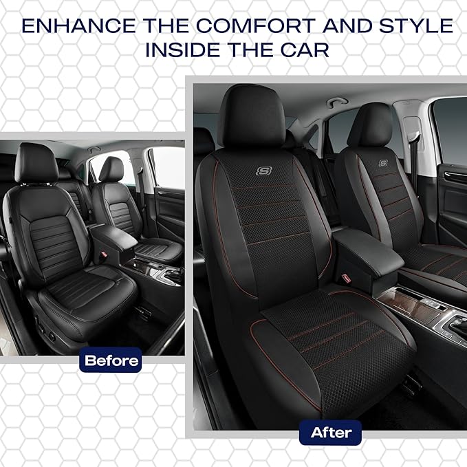 Skechers Air-Cooled Memory Foam Seat Covers,Mesh Thick Car Seat Covers,Piping Leather Car Seat Covers Front Seats,Airbag Comp
