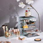 Sorbus Acrylic Makeup Organizer Set, 6-Drawer Vanity & Countertop Cosmetic Storage with Small & Wide Compartments, Teal Thril