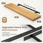 Fun Memories Solid Elm Wood Floating Shelves Set of 2-32 Inch Rustic Wall Shelves with Heavy-Duty Invisible Brackets - for Li