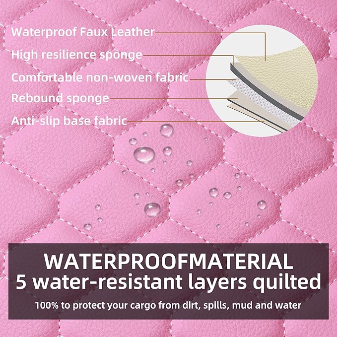 Elantrip 2PCS Front Car Seat Covers Pink Leather Auto for Women Airbag Compatible Diamond Pattern PU Seat Cover Universal Fit