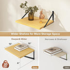 Deep Floating Shelves Wall Mounted, 16"x12" Oak Wall Shelves with Brackets Set of 2 for Bedroom, Living Room, Bathroom, Kitch