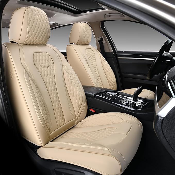 Coverado Automotive Seat Covers, Car Seat Covers Full Set, Beige Car Seat Cover, Car Seat Cushion Waterproof, Front Seats Bac