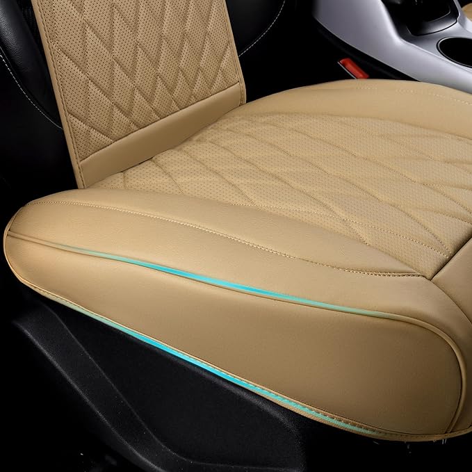 CAR PASS Luxury Nappa Leather Front Car Seat Covers, Sideless Car Seat Protectors with Storage Pocket, Non-Slip Automotive Se