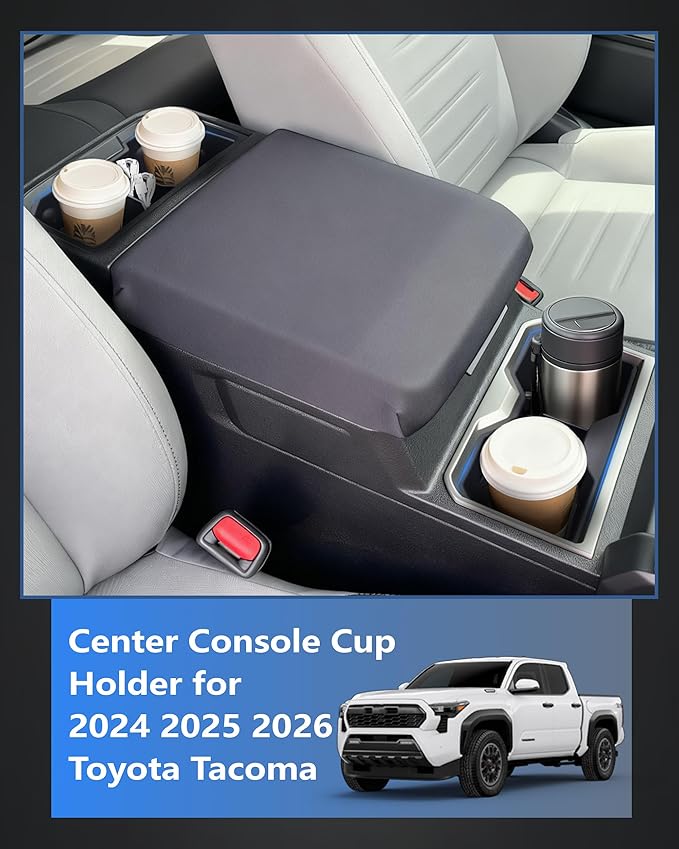Cup Holder Inserts for Toyota Tacoma 2024 2025 2026 Accessories, Non-Slip TPE Center Console Front & Rear Cup Holder Protector Organizer for Tacoma Interior Accessories