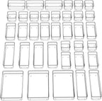 SMARTAKE 37-Piece Drawer Organizer with Non-Slip Silicone Pads, 4-Size Desk Drawer Organizer Trays Storage Tray for Makeup, J