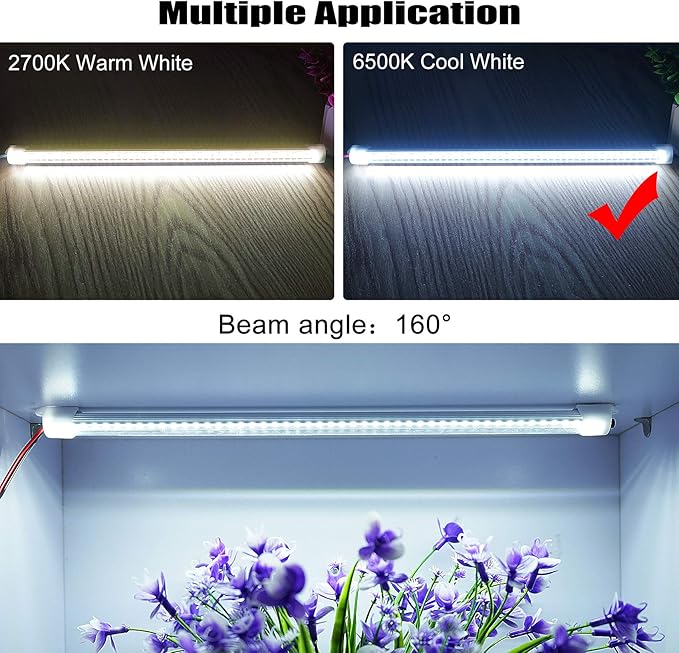 Car 12V Interior LED Light Bar 48 LEDs Strip Lights with Switch and Magnets 6500K White Light for Car Van RV Cabinet Showcase Indoor Room Home 4 PCS Extendable