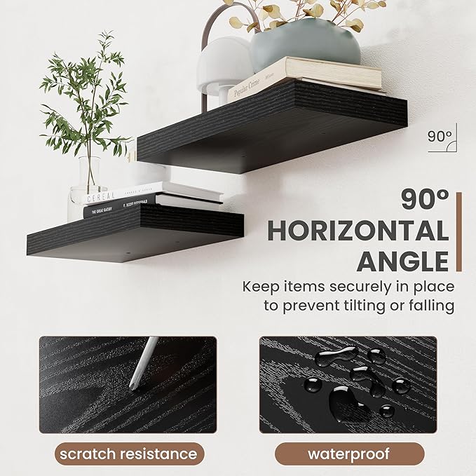 40 Inch Floating Shelves, 8 Inch Deep Floating Shelves for Wall, Hanging Shelf with Invisible Brackets, Deep Shelves for Bath