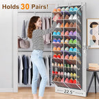 20-30 Pairs Over the Door Shoe Organizer, Breathable Mesh Pocket Hanging Shoe Storage for Closet, 10-Tier Door Shoes Rack, Ha