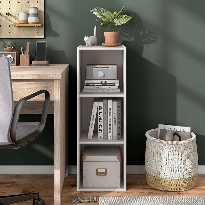 Homes: Inside + Out Apexa 3-Cube Storage Organizer Shelves, Stackable Wood Bookcase Fits Cubby Bins for Organization, Dorm Te