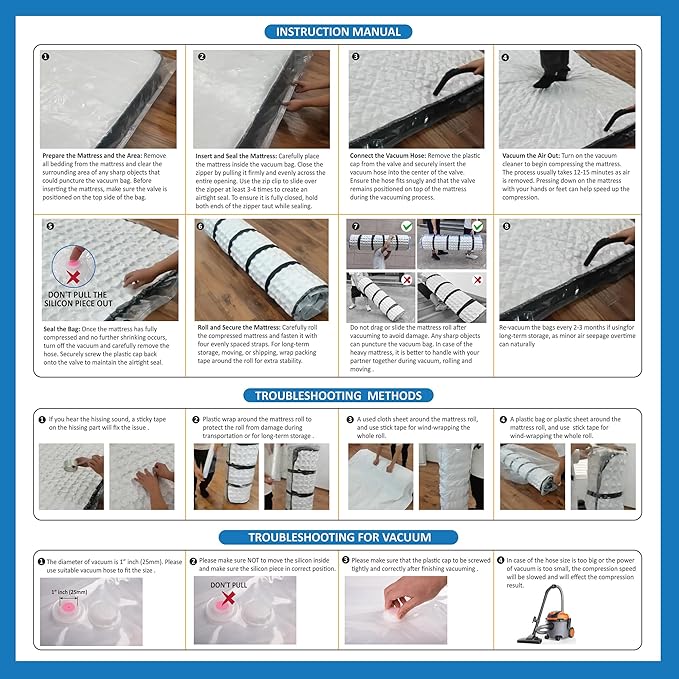 Storage Logic Foam Mattress Vacuum Bag for Moving, Storage, Vacuum Seal Mattress Bag with Straps (Twin/Twin XL)