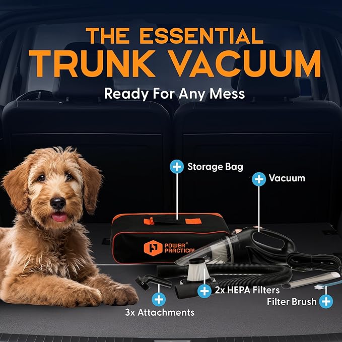 THISWORX Car Vacuum Cleaner - Portable, High Power, Handheld Vacuums w/ 3 Attachments, 16 Ft Cord & Bag - 12v, Auto Accessori