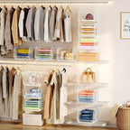 4" Extra Deeper Foldable Hanging Closet Organizer, Small Wire Cabinet Shelves and Storage with 5 S Hooks,4 Tier Metal Basket 