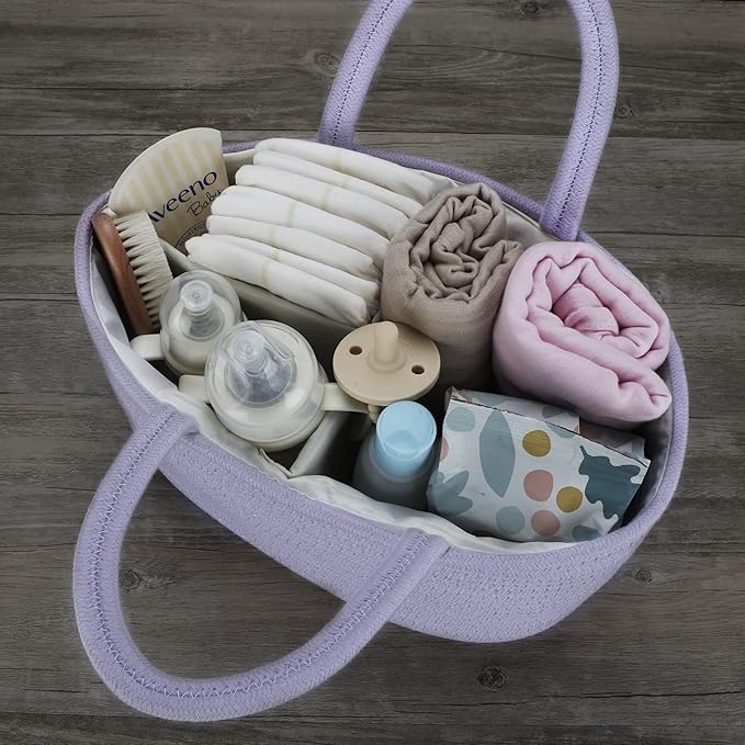 Baby Diaper Caddy Organizer Cotton Rope Nursery Storage Bin Basket Portable Holder Tote Bag for Changing Table Car Travel Bab