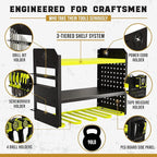 BUILTSTRONG Heavy-Duty Metal Tool Storage Rack - 3-Tier Wall Mount Organizer, Drill Holder, Utility Racks, PegBoard Side, Gar