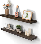 Dreamland Wood Floating Shelves 36 Inch Long, Rustic Solid Elm Wood Live Edge Shelves for Home Decor, 8 Inch Deep Wall Shelf 