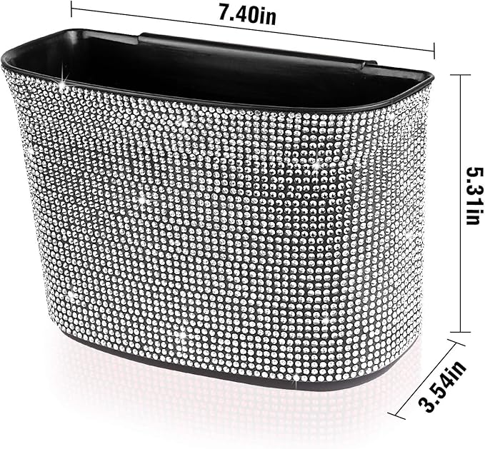 eing Car Trash Can Bling Crystal Auto Storage Pockets,100% Leak Proof Car Trash Container Bin Car Garbage Bag Hanging for Backside/Gearshift/Center Console,(1 - Pack, Pure White)