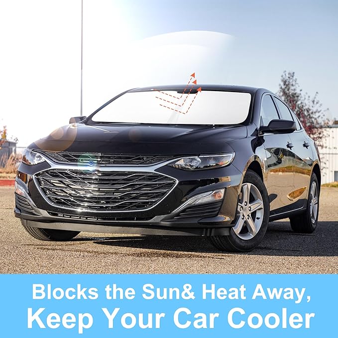 TINGLU Sun Shade for Chevrolet/Chevy Malibu 2016-2025 2026 Accessories Windshield Sun Shade Window Shade UV Rays Protection Sun Visor Cover with Steering Wheel Sunshade Storage Bag