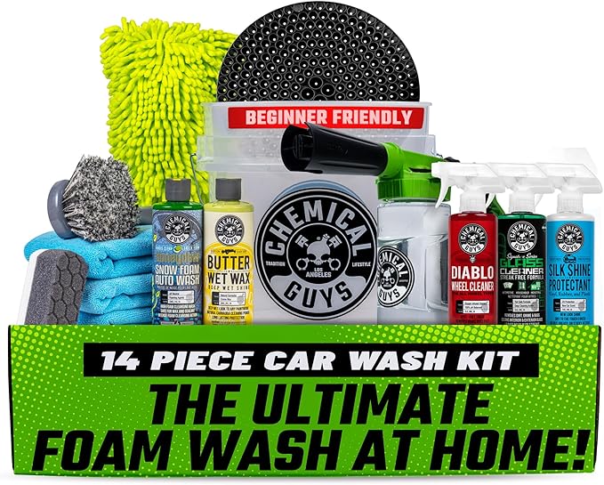Chemical Guys Car Wash Kit 14-Pc Arsenal Builder - with Foam Blaster, Wash Bucket, Towels, Applicators, and 16 oz Soaps, Waxe