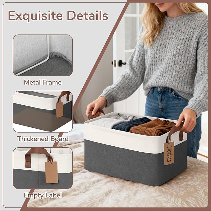 CHICVITA 4 Pack Storage Baskets for Shelves, Closet Organizers and Storage Bins with Handles, Fabric Toy Bins for Nursery Liv